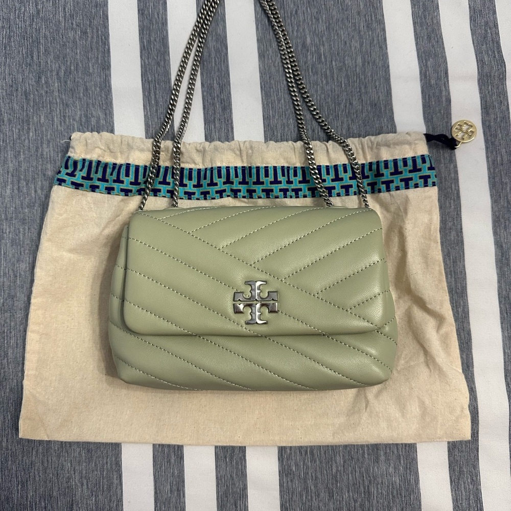 Tory Burch Quilted Green Shoulder Bag with Chevron Design